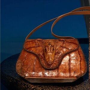 Unique Vintage Genuine Brown Alligator Crocodile Leather Handbag Purse